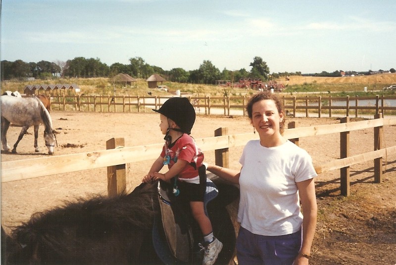 Claudia and Jacob in Denmark. Jacob liked to ride horses, this was on our way home to Sweden after a visit to Copenhagen.