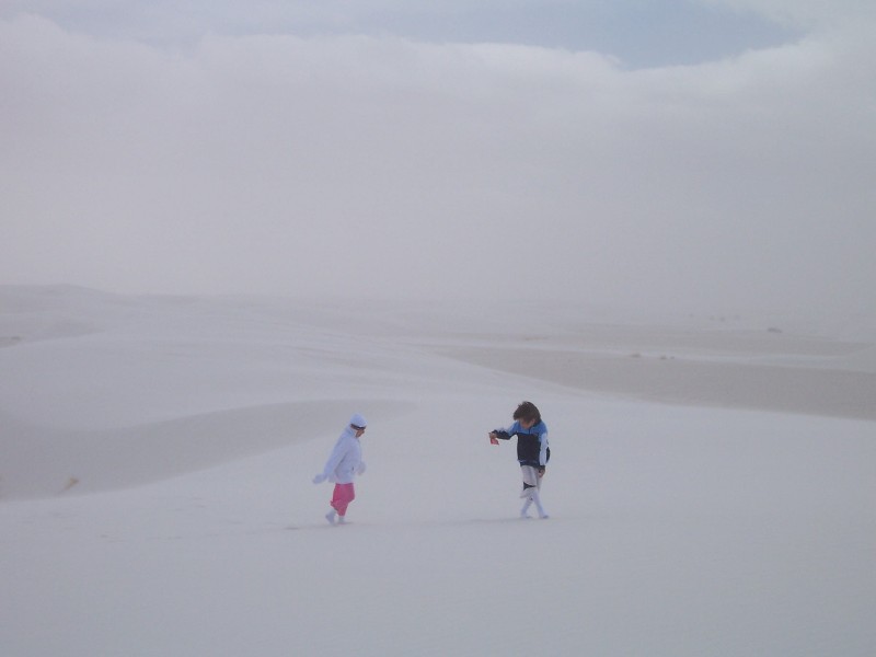 Rachel and David in White Sand Storm, White Sands National Monument, New Mexico