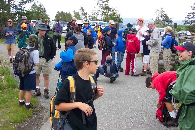Preparing for a hike in Yellowstone, Wyoming
