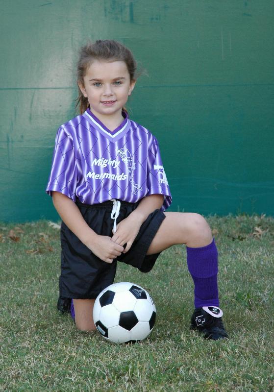Rachel with the soccer ball.