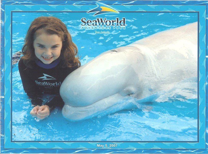 Rachel and a narwhal at Sea World San Antonio