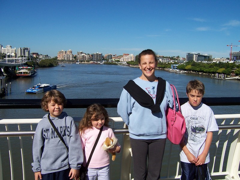 David, Rachel, Claudia and Jacob  in Brisbane. Brisbane River in the background.