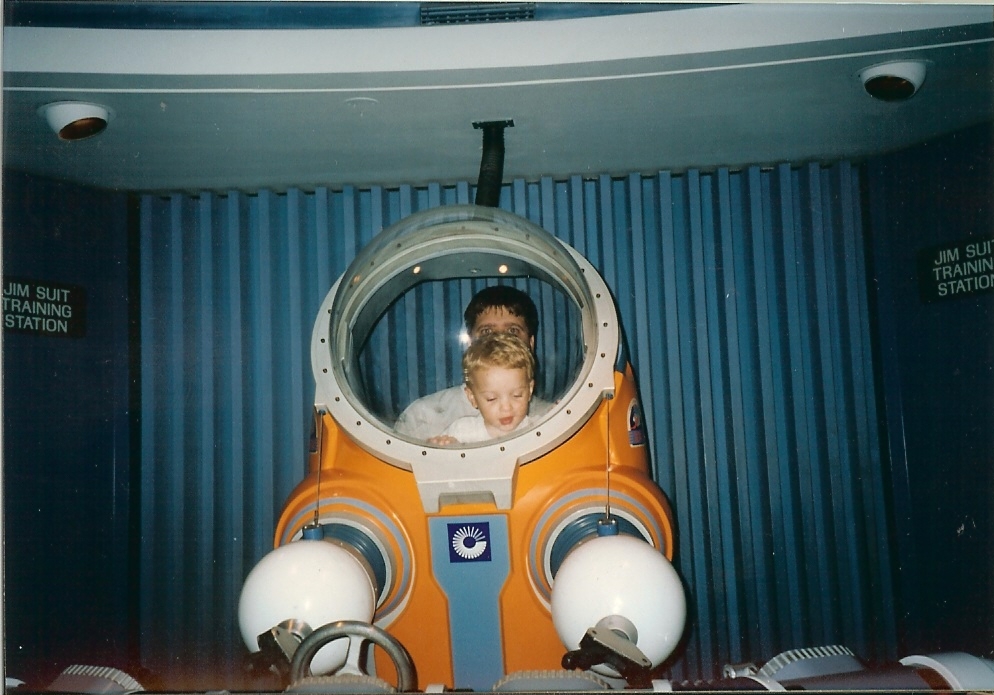 Jacob and the deep sea diving suit at Epcot, Disney World