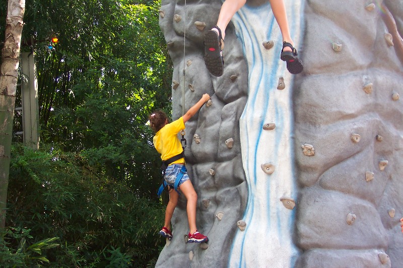 Anna doing rock climbing at Adventure Island