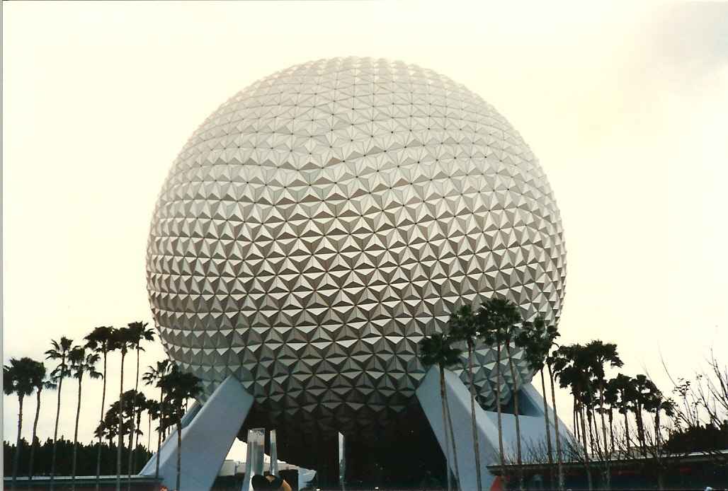 The great ball Epcot Center. It is located at the entrance.