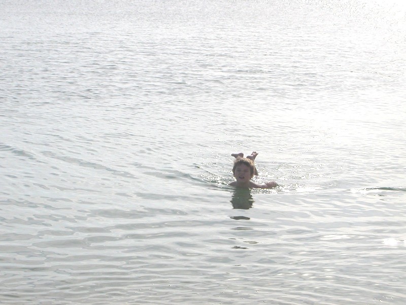 Swimming in the Dead Sea. Jacob floating around.