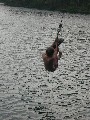 Jacob taking a plunge into the Balestjärn. This was a secluded lake in Northern Sweden. The tire was fun to jump from