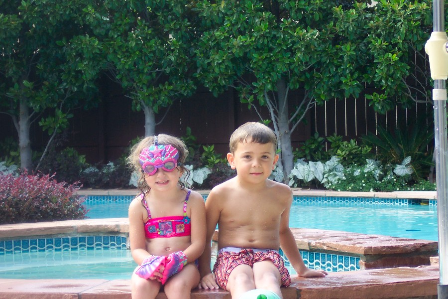 David and Rachel, Grandma's pool.