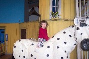 Rachel on Pippis horse in Sweden.