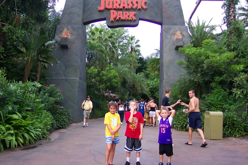 Anna, Jacob, and David at Jurassic Park at Adventure Island