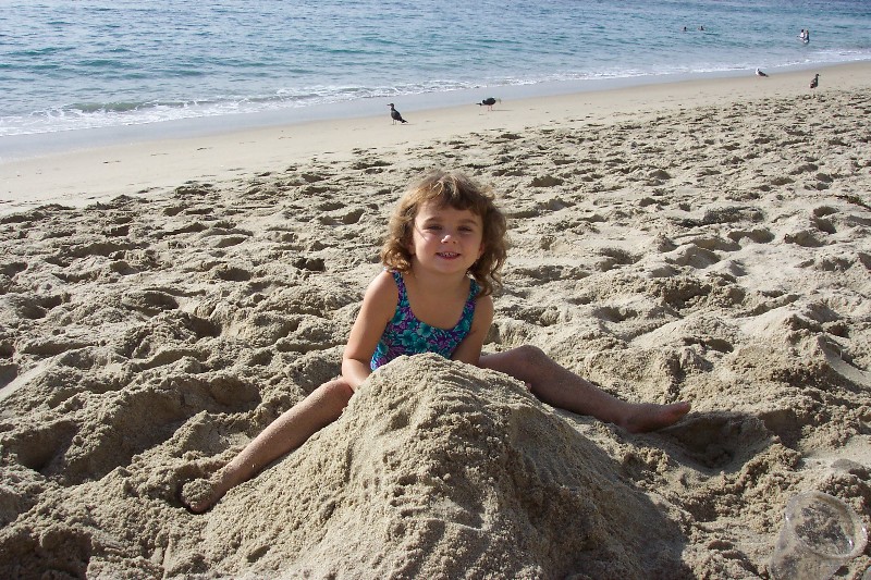 Rachel in the Sand. We were visiting Aunt Marianne. Laguna Beach is south of Los Angeles