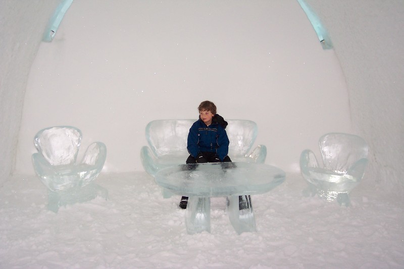 Jacob at an ice table in the Ice hotel in Jukkasjrvi
