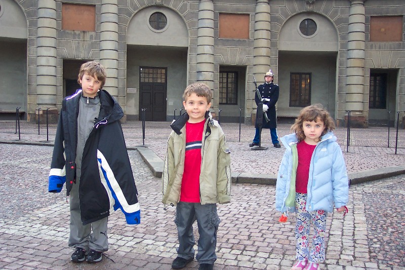 The castle of the Swedish King, the kids and a guard