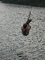 Jacob jumping from a tire into a cool North Swedish lake