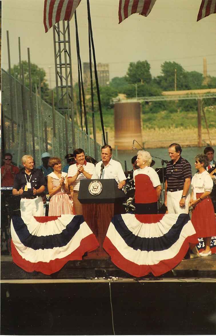 Vice President George Bush (the elder) is speaking on Fourth of July 1988 in St. Louis