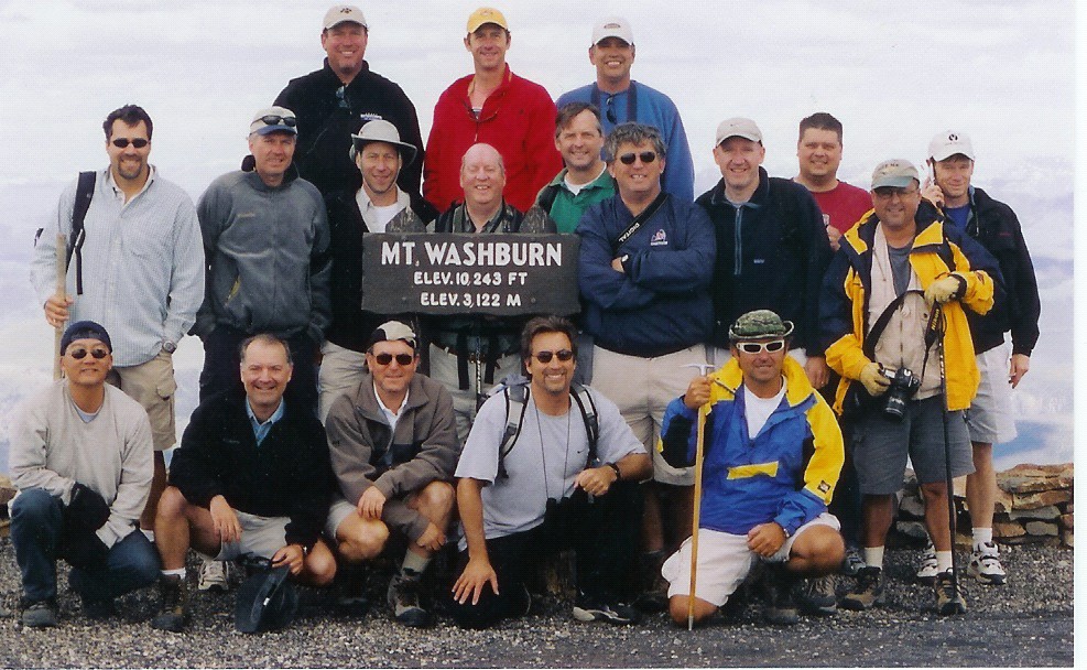 All the dads on the top Mount Washburn in Yellowstone. I am standing in the back to the right in a red T-shirt