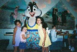 Chip or Dale gives Sara, Rachel and Anna a hug. Sara and Anna Van Newkirk are friends of us and Kleas daughters