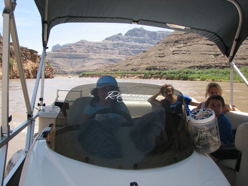 Rachel driving the boat