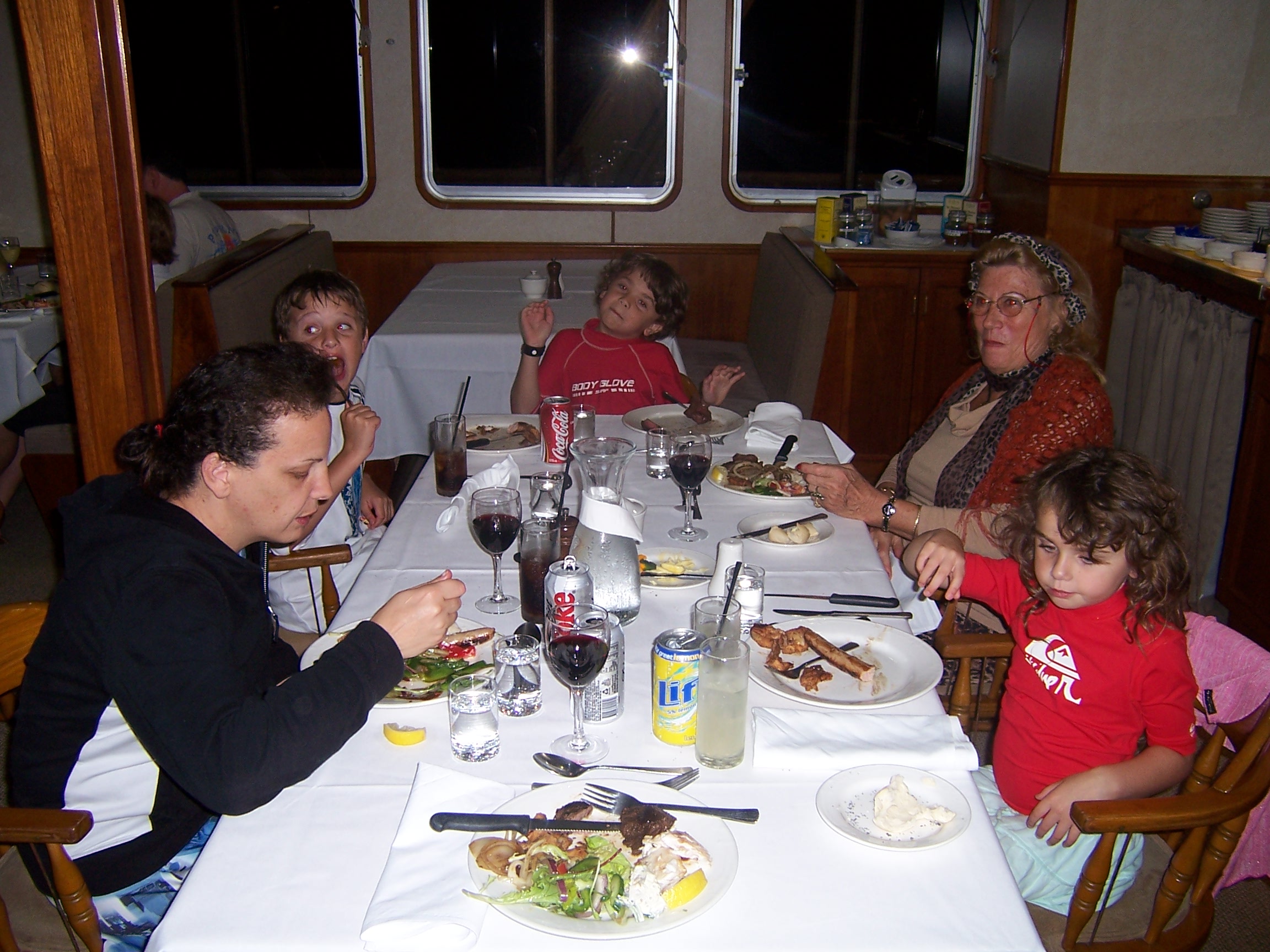 Dinner time on the cruise ship. We are dining with our friend Marianne from Germany.