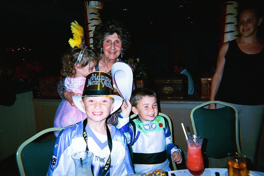 Jacob and David, Rachel and Nona (in background) and Claudia (right) on New Years Eve 2002/2003