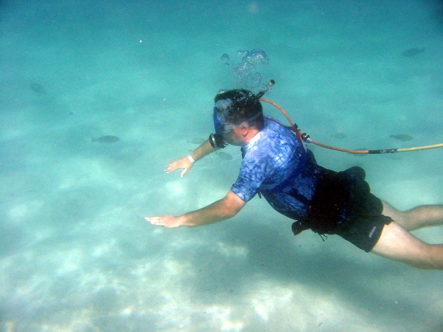 Jacob and I went Snuba diving. Snuba means that you go under water but you don't use a tank, you use a hose attached to a floating tank