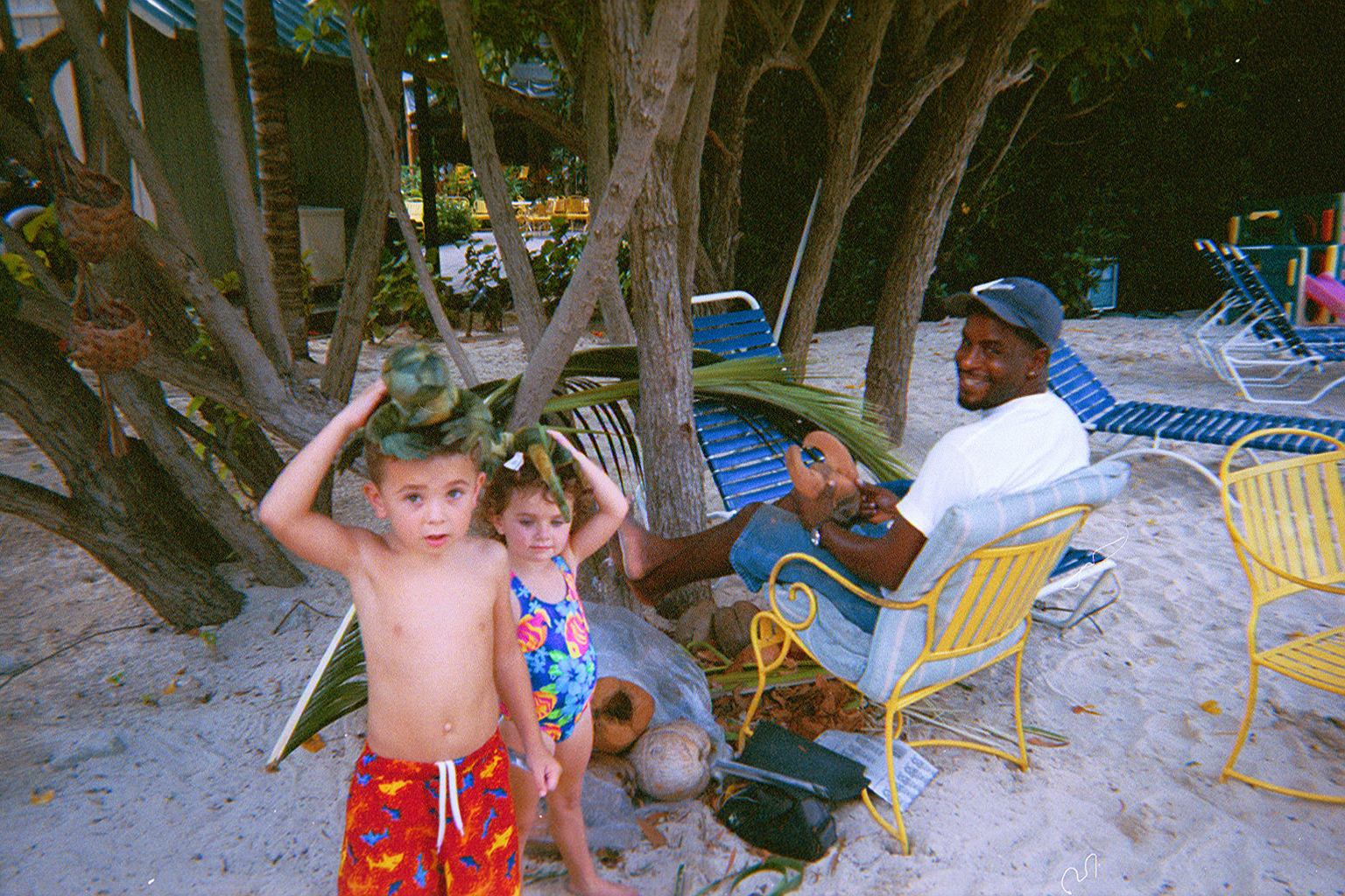 David and Rachel and the handicraft man on the Beach