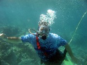 Jacob and I went Snuba diving. Snuba means that you go under water but you don't use a tank, you use a hose attached to a floating tank