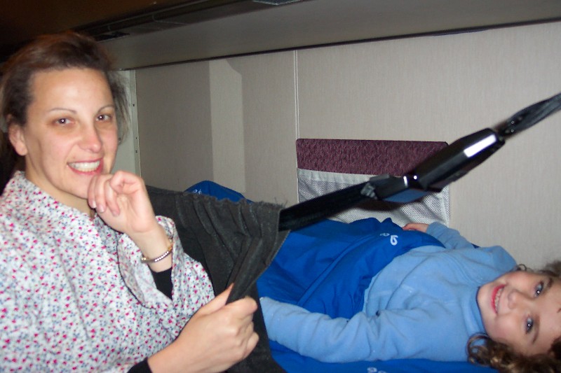 We travelled by train to northern Sweden to visit the famous Ice Hotel. This is Rachel and Claudia in their sleeping car on the train