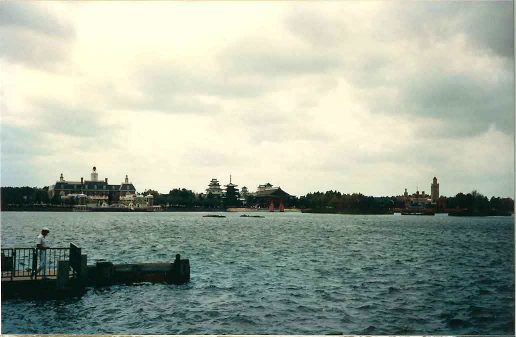 The lake at Epcot Center 1988. Around this lake you have mini versions of several countries around the world. You can see America, China, Japan and Marocco.