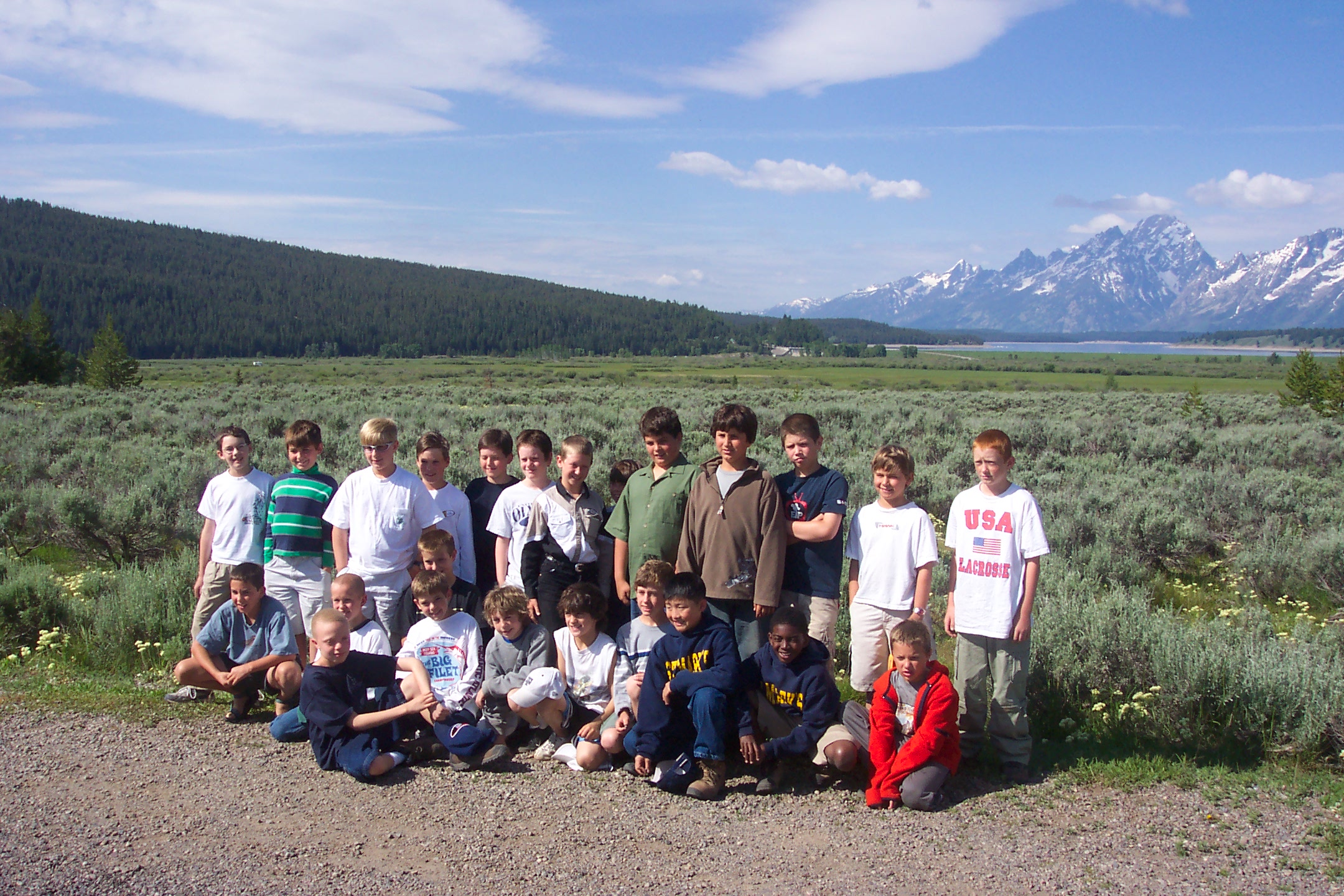 All the fourth grade kids who went on the trip. Jacob is in the first row to the right, in orange.