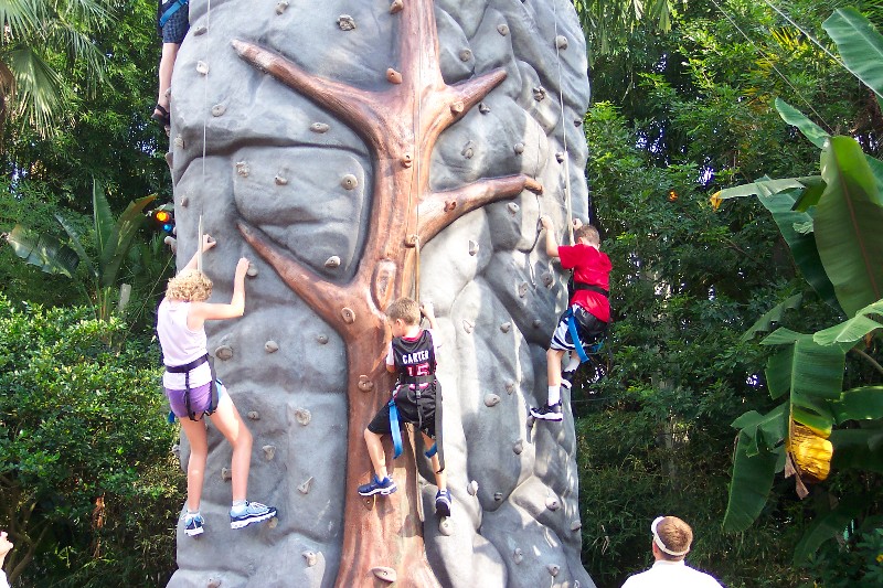 David and Jacob doing rock climbing at Adventure Island