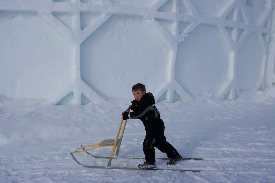 David with a sled (called spark) by the Ice Theater