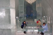 The kids around ice table in the Lobby