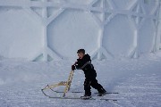 David with a sled (called spark) by the Ice Theater