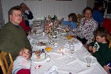 Dinner at the Ice Hotel Restaurant. People around the table counter clock-wise from Stig; Stig, Ulla, Stefan, Maria, Jacob (not fully visible), David, Claudia and Rachel. Alma is missing from this picture